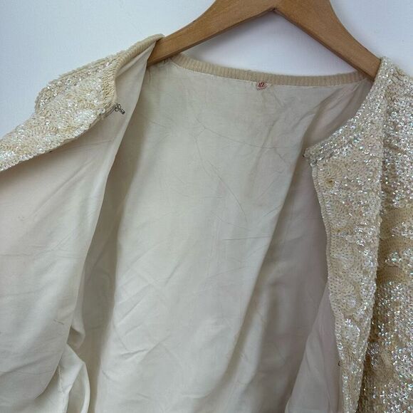 Vintage 50s 60s All Over Iridescent Sequin Art Deco Inspired 3/4 Sleeve Cropped - Picture 9 of 16